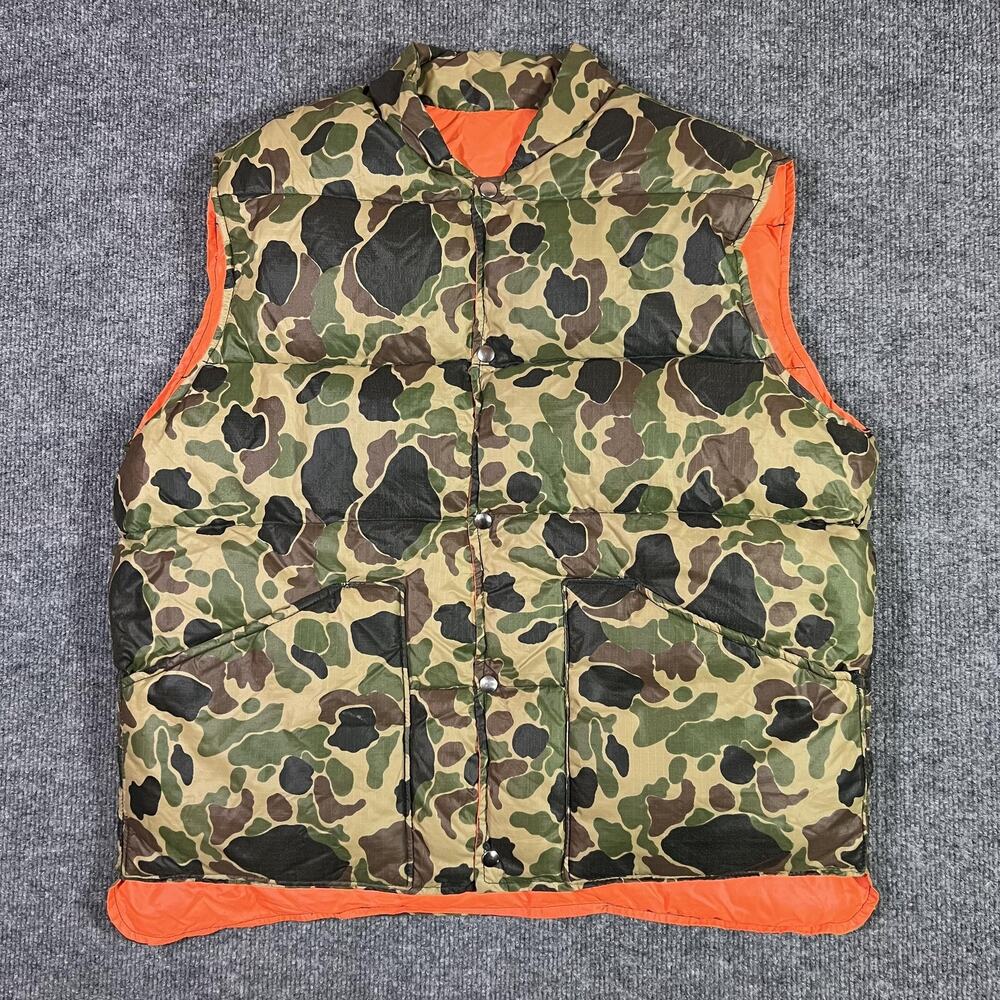 Vintage Stag Trail Country Vest Mens Large Camo Orange Reversible Hunting 80s